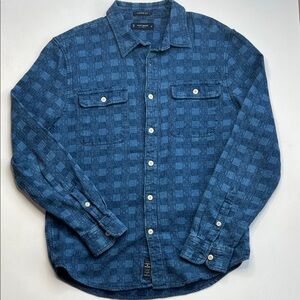 Lucky Brand men’s denim square patchwork button front shirt